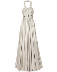 Silver Embellished Silk Evening Dress
