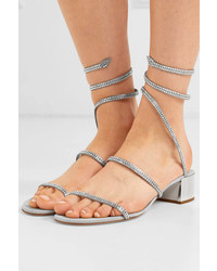 Rene Caovilla Cleo Crystal Embellished Satin And Suede Sandals