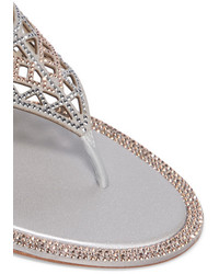 Rene Caovilla Ren Caovilla Crystal Embellished Suede Sandals Silver