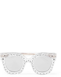 Gucci Crystal Embellished Cat Eye Acetate Mirrored Sunglasses Silver