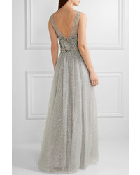 Marchesa Notte Embellished Tulle Gown Silver