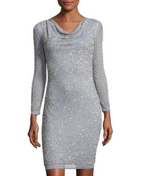 Silver Embellished Tulle Sheath Dress