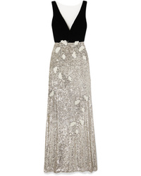 Silver Embellished Velvet Evening Dress