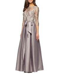 Silver Embroidered Evening Dress
