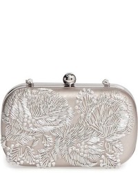 Silver Embroidered Leather Clutch