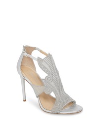Silver Embroidered Leather Heeled Sandals