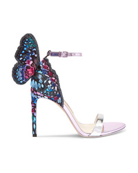 Sophia Webster Chiara Embroidered Satin And Metallic Leather Sandals