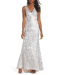 Silver Embroidered Sequin Evening Dress