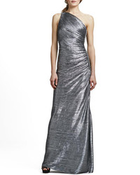 Laundry by Shelli Segal Metallic One Shoulder Beaded Side Gown