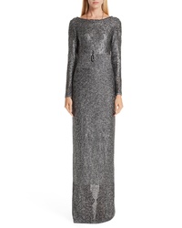 St. John Collection Metallic Plaited Mixed Knit Gown