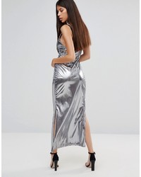 Boohoo Metallic Side Split Maxi Dress