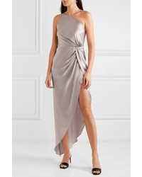 Michelle Mason One Shoulder Twisted Asymmetric Silk Satin Gown