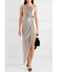 Michelle Mason One Shoulder Twisted Asymmetric Silk Satin Gown