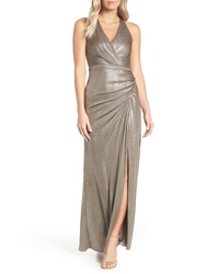 Adrianna Papell Ruched Metallic Jersey Gown