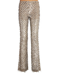 Michael Kors Michl Kors Collection Embellished Stretch Tulle Flared Pants Silver