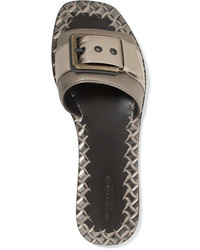 Bottega Veneta Buckled Metallic Textured Leather Slides Silver