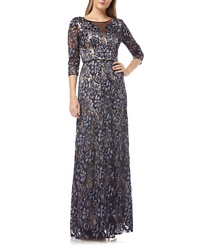 JS Collections Embroidered Mesh Gown