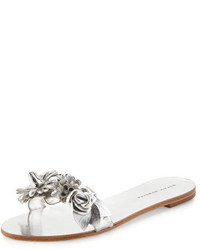 Silver Floral Leather Sandals