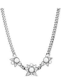 Givenchy Silver Tone White Floral Frontal Necklace
