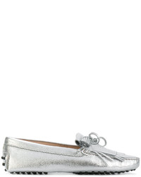 Silver Fringe Leather Loafers