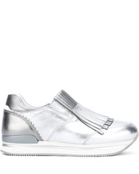 Silver Fringe Leather Sneakers