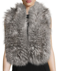 Neiman Marcus Long Straight Faux Fur Scarf Silver Fox Color