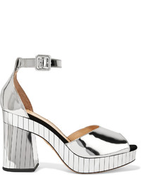 Silver Geometric Leather Sandals