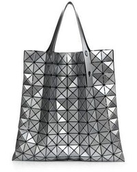 Silver Geometric Leather Tote Bag