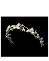 Melissa Kay Collection Silver Tone Rhinestone White Simulated Pearl Wedding Bridal Headband Tiara