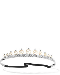 Miu Miu Silver Plated Crystal And Faux Pearl Headband One Size