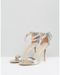 Glamorous Bow Back Silver Heeled Sandals
