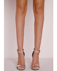 Missguided High Shine Barely There Heeled Sandals Silver