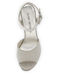 Stuart Weitzman Sashay Shimmery Dressy Sandal Silver