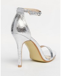 Glamorous Silver Patent Two Part Heeled Sandals