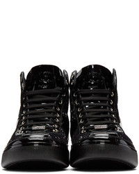 Jimmy Choo Black And Silver Velvet Belgravia High Top Sneakers