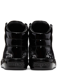 Jimmy Choo Black And Silver Velvet Belgravia High Top Sneakers