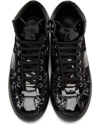 Jimmy Choo Black And Silver Velvet Belgravia High Top Sneakers