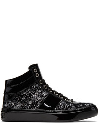 Jimmy Choo Black And Silver Velvet Belgravia High Top Sneakers