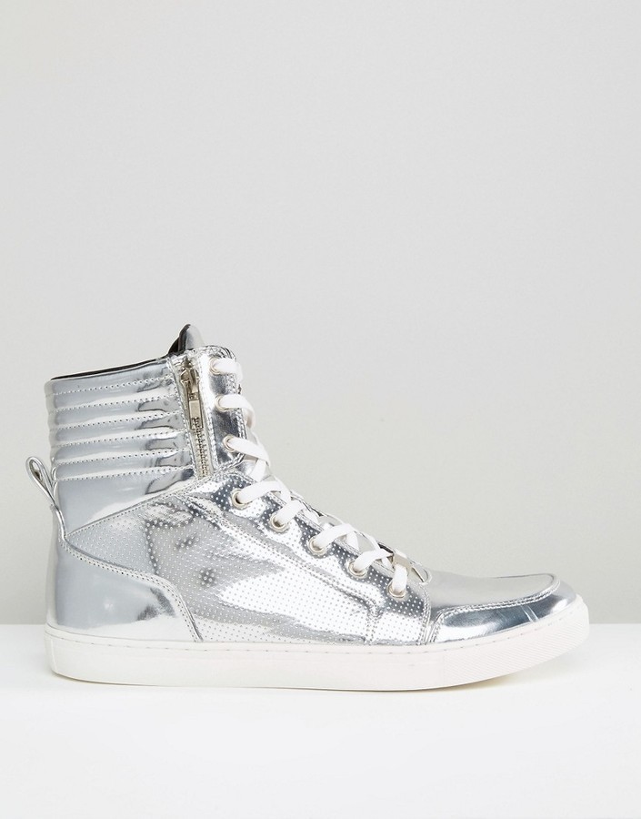 Asos High Top Sneakers In Silver Metallic With Zips, $65 | Asos | Lookastic