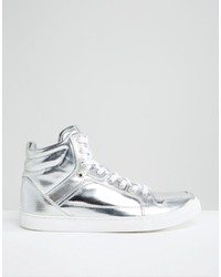 Asos High Top Sneakers In Silver With Panels