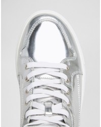 Asos High Top Sneakers In Silver With Panels