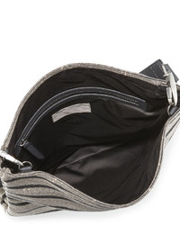 Brunello Cucinelli Large Flat Metallic Striped Clutch Bag Blacksilver