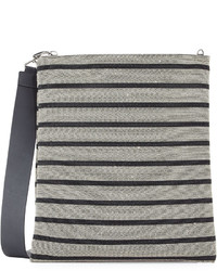 Brunello Cucinelli Large Flat Metallic Striped Clutch Bag Blacksilver