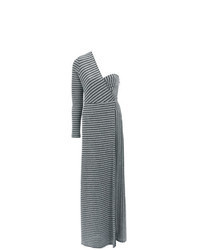 Silver Horizontal Striped Evening Dress