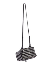 Silver Horizontal Striped Leather Crossbody Bag