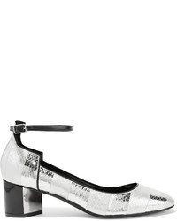 Silver Horizontal Striped Leather Pumps