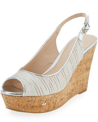 Silver Horizontal Striped Wedge Sandals