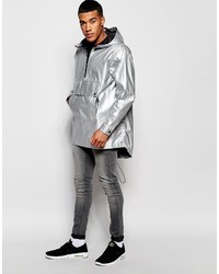 Asos Brand Hooded Jacket In Silver With Front Pocket