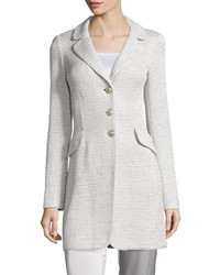 St. John Collection Allure Shimmery Knit Three Button Jacket Platinum