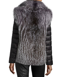 GORSKI Fox Fur Jacket W Removable Down Sleeves Silver